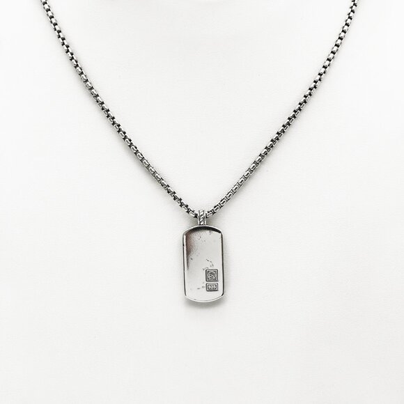 David Yurman 925 Dog Tag Plain Pendant Necklace